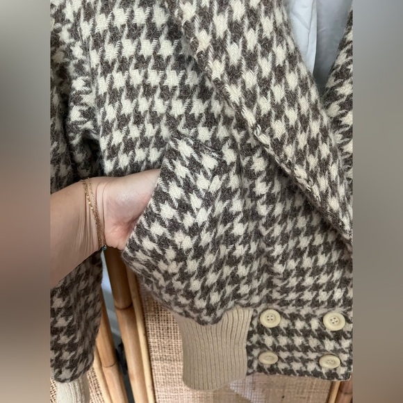 Vintage Wool Houndstooth Bomber Fur Collar Jacket - Picture 3 of 8